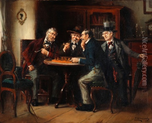 Herren Beim Schachspiel Oil Painting - Lajos Koloszvary
