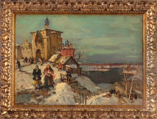 Les Paques Russes A Kolomenskoi Oil Painting - Georgi Alexandrovich Lapchine