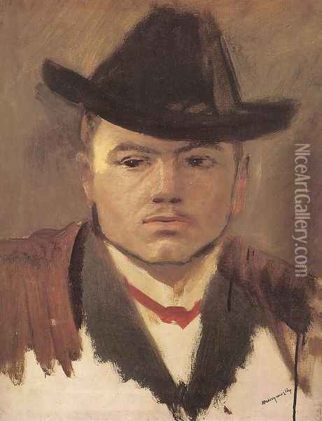 Peasant Boy with Hat Study Oil Painting - Laszlo Mednyanszky