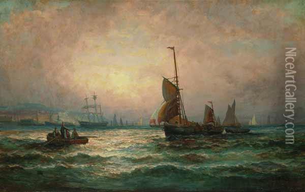 Ships Off The Coast Oil Painting - William Georges Thornley