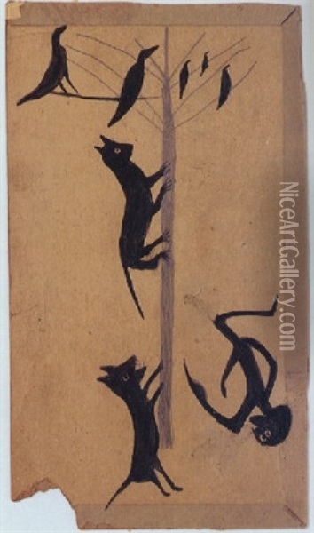 Dog Treeing Cat Oil Painting - Bill Traylor
