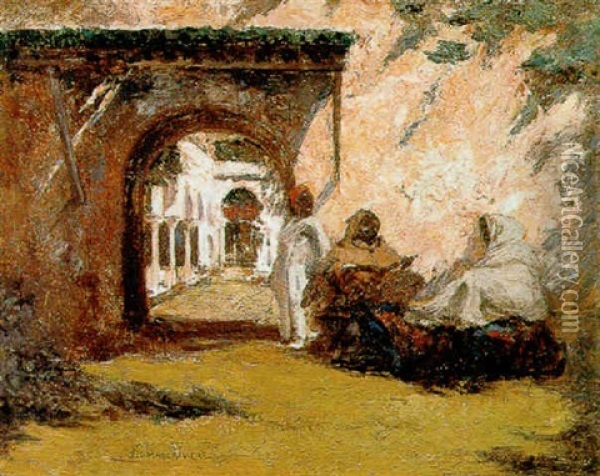Musiciens Marocains A L'entree Du Palais Oil Painting - Charles Henri Gaston Dagnac-Riviere