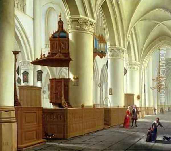 Views of the north and south aisles of the church of St Bavo Haarlem Oil Painting - Isaak Nickelen