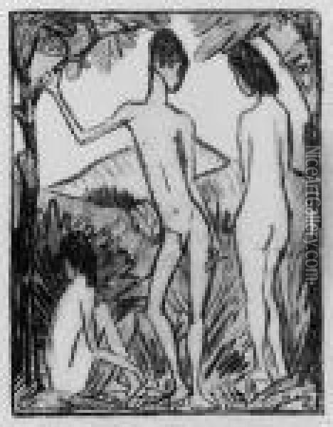 Stehender Knabe Und Zwei Madchen 2 Oil Painting - Otto Mueller