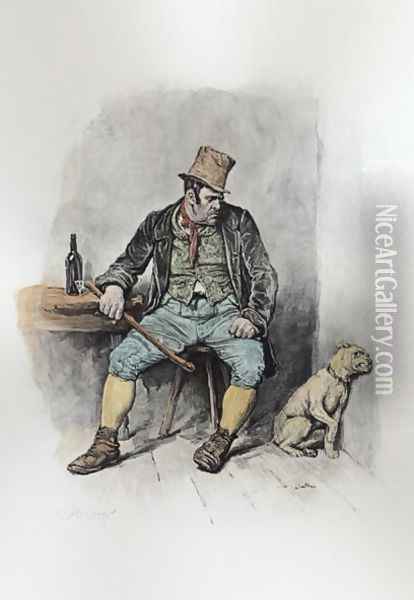 Bill Sikes and his dog, from 'Charles Dickens- A Gossip about his Life' c.1894 Oil Painting - Frederick Barnard