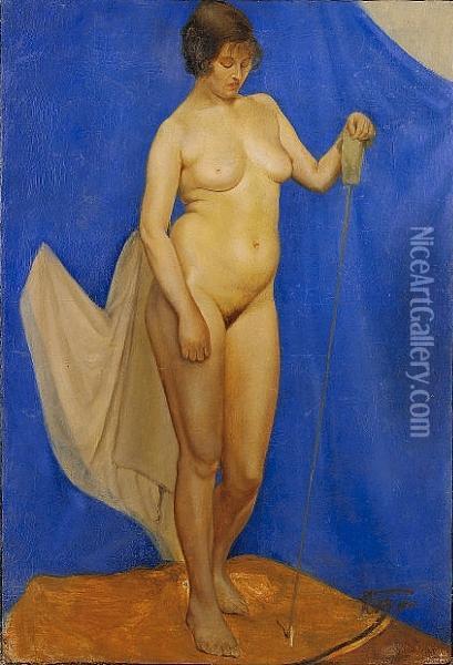 A Nude Model In The Artist's Studio Oil Painting - Kuzma Sergievitch Petrov-Vodkin