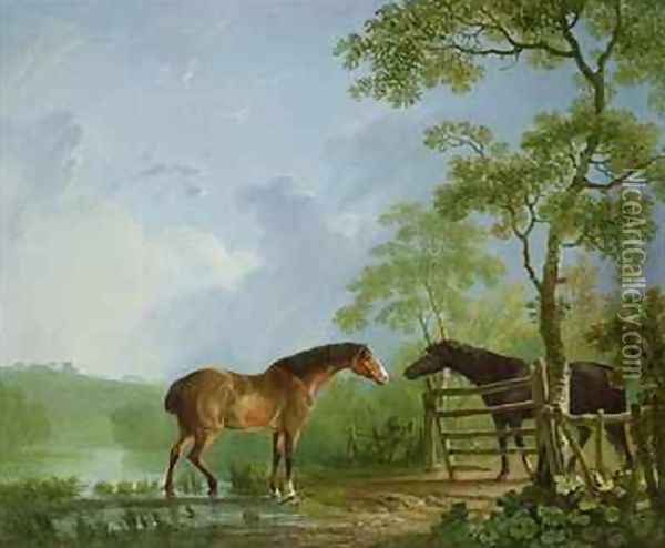 Mare and Stallion in a Landscape Oil Painting - Sawrey Gilpin