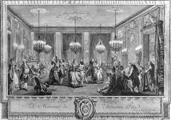 The Evening Dress Ball at the House of Monsieur de Villemorien Fila, engraved by L. Provost Oil Painting - Augustin de Saint-Aubin