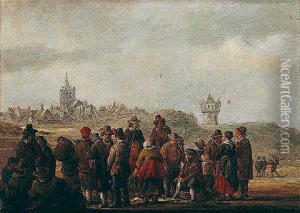 A Beach Scene With Fishermen Selling Their Catch Oil Painting - Jan de (Johannes IV) Vos