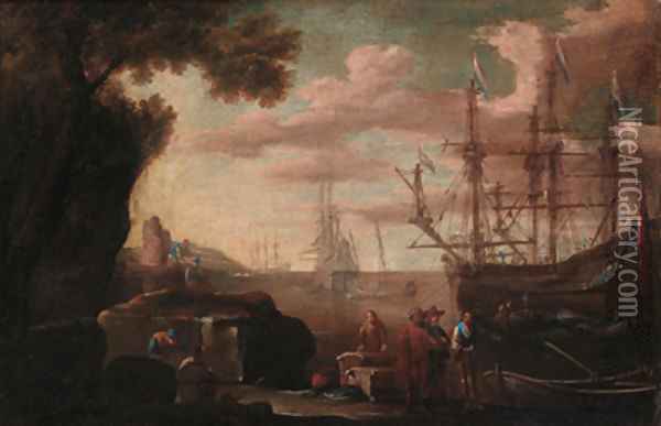 Mediterranean harbours with shipping Oil Painting - Salvator Rosa
