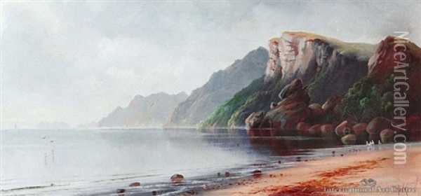 Cliffs, Mercury Island Oil Painting - Henry William Kirkwood