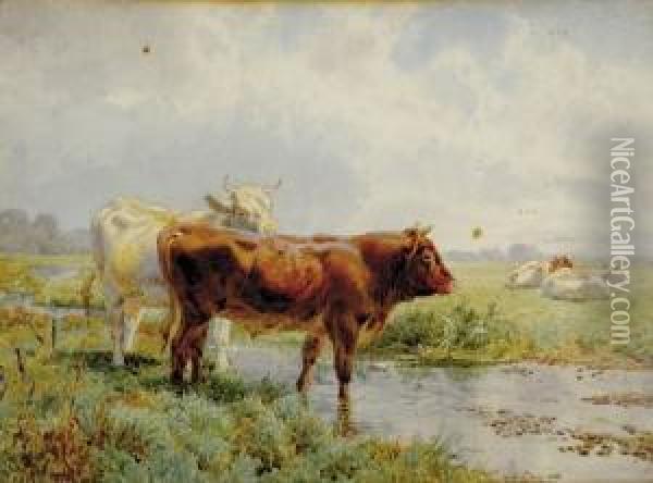 Cows Watering Rba Oil Painting - Charles Ii Collins