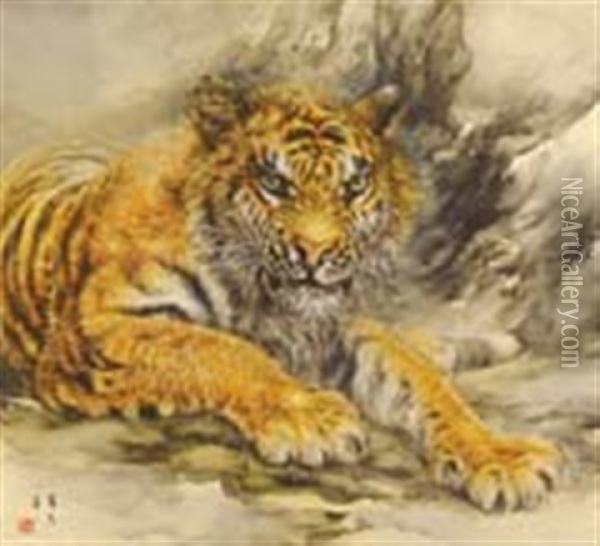 Ferocious Tiger Oil Painting - Suiseki Ohashi