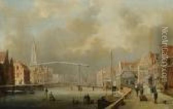 The Tilt Bridge, Haarlem Oil Painting - Charles Henri Leickert