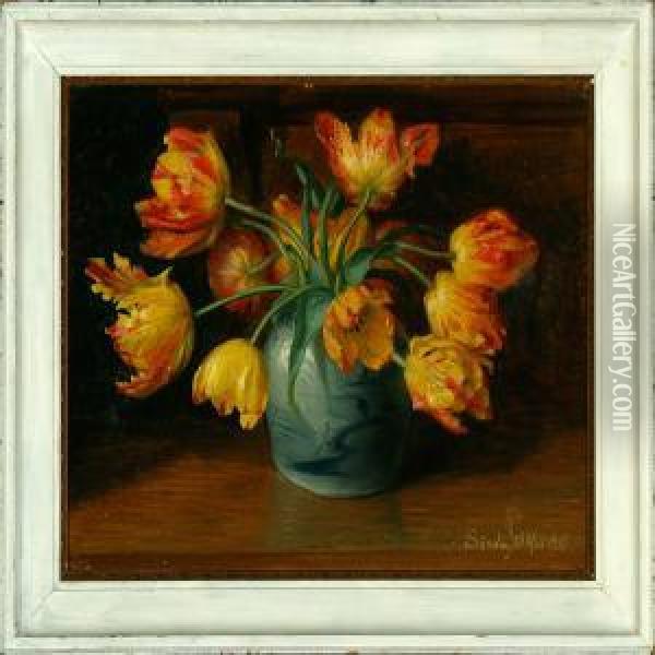 Orange Tulips In A Vase Oil Painting - Niels Peter Rasmussen