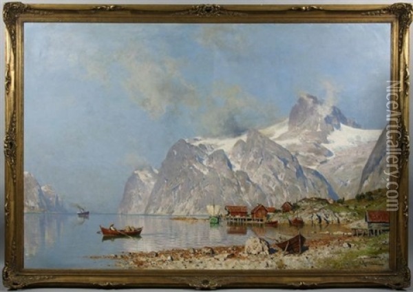 Village Near Fjord Oil Painting - Walter Moras