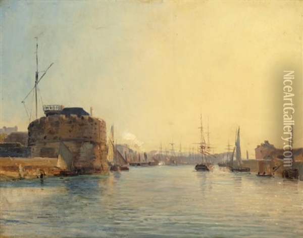 L'entree D'un Port Oil Painting - Baron Jean Antoine Theodore Gudin