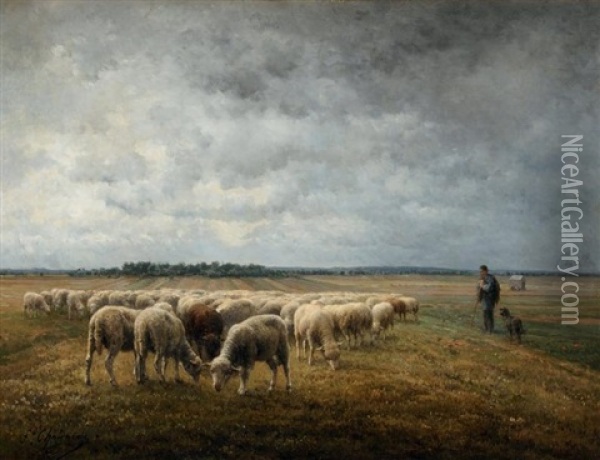 Berger Et Son Troupeau Oil Painting - Jean Ferdinand Chaigneau