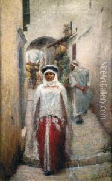 Jeune Femme Dans La Casbah D'alger Oil Painting - Eugene Vincent Vidal
