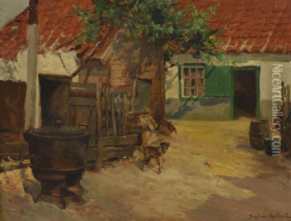 A La Ferme Oil Painting - Gustave Halbart