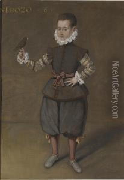 A Portrait Of A Boy, Aged 6, With A Falcon Oil Painting - Giovanni Battista Moroni