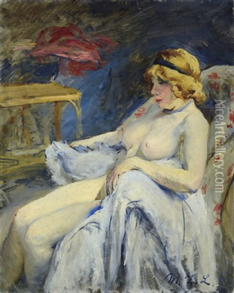 Sitting Woman Oil Painting - Laszlo Mattyasovszky Zsolnay