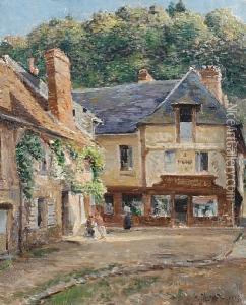 Continental Village Scene Oil Painting - Henri Vignet
