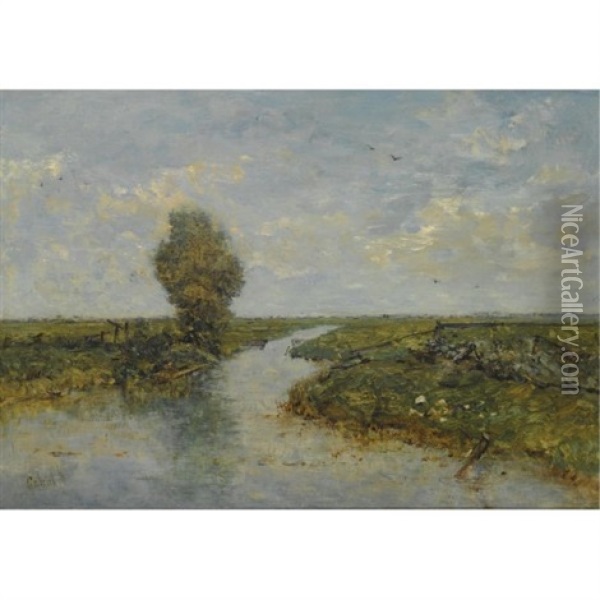 A Polder Landscape Oil Painting - Paul Joseph Constantin Gabriel