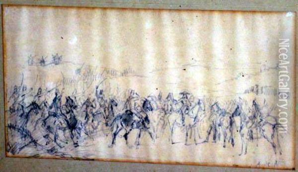 Etude Pour Une Scene De Bataillenapoleonienne Oil Painting - Alphonse Marie de Neuville