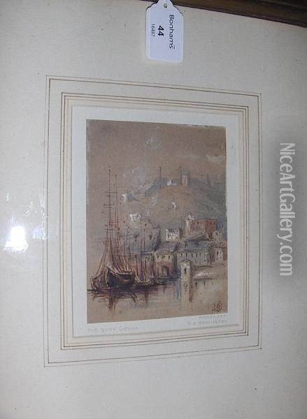 The Quay, Genoa, Watercolour Oil Painting - Richard Parkes Bonington