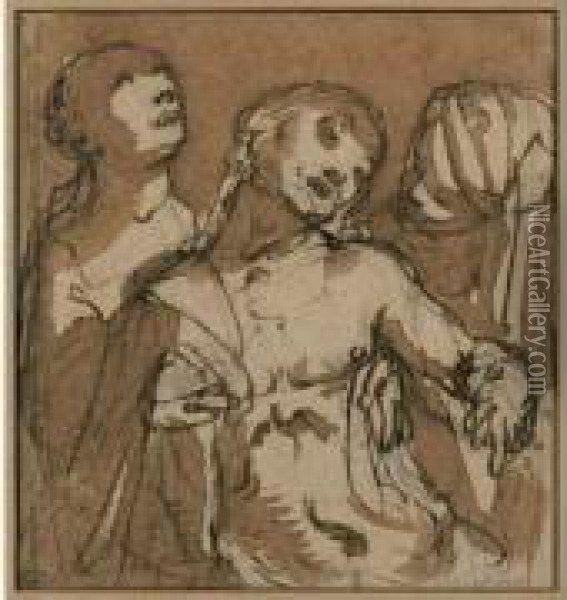 Le Christ Mort Soutenu Par Deux Femmes Oil Painting - Giulio Benso