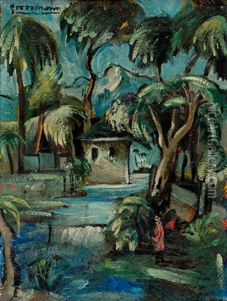 Sudliche Landschaft Mit Palmen Oil Painting - Rudolf Grossmann