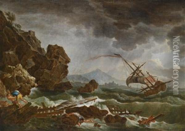 A Shipwreck Off A Rocky Coast Oil Painting - Claude-joseph Vernet