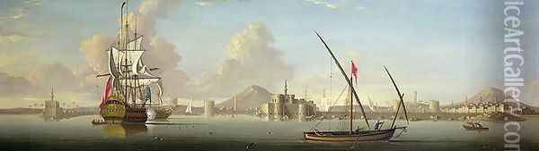 An Extensive View of the Port of Alexandria with a British Man OWar at Anchor Oil Painting - J. Cook