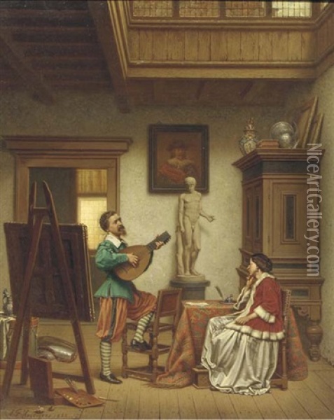 A Serenade In The Studio Oil Painting - Gustaaf Antoon Francois Heyligers