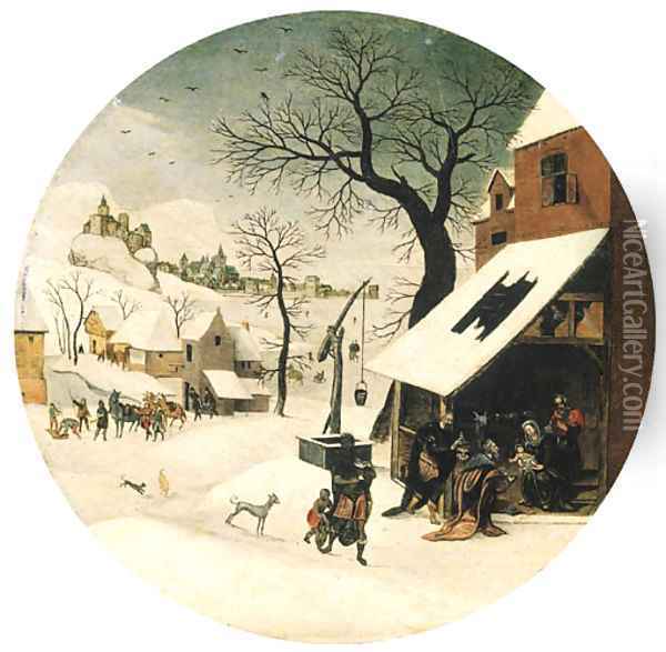 The Month of January A winter landscape with The Adoration of the Magi Oil Painting - Abel Grimmer