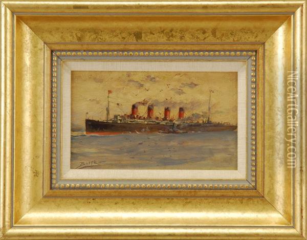 Mauretania - Sister Ship With The Ill-fated Lusitania Oil Painting - Milton J. Burns