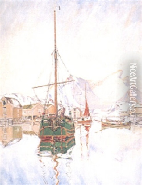 Skutor Vis Fiskelage - Motiv Fran Lofoten Oil Painting - Rikard Lindstroem