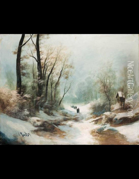 Paesaggio Invernale Con Figure Oil Painting - Henry Marko
