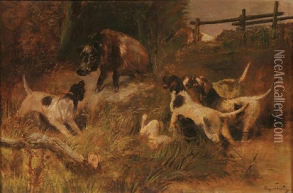 The Boar Hunt Oil Painting - Vyacheslav Grigor'evich Shvarts