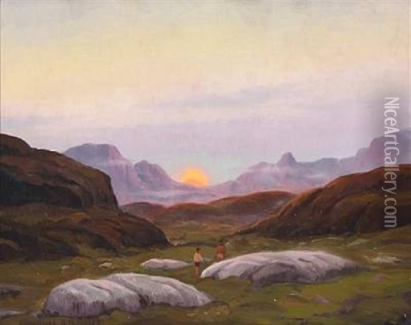Sunset In Greenland Oil Painting - Emanuel A. Petersen