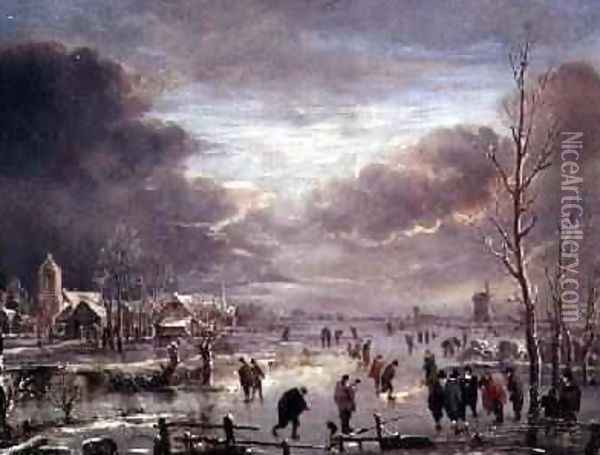 Landscape in Winter Oil Painting - Aert van der Neer