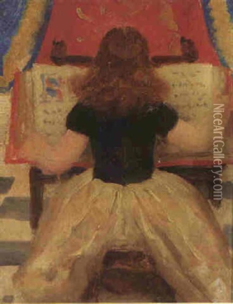 A Young Girl Reading A Book Oil Painting - Thomas Cooper Gotch