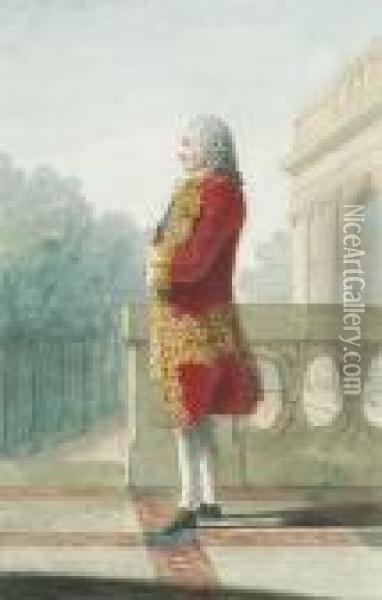 Le Brave Chevert Standing In Profile To The Left On A Terrace Atvillers-coteret Oil Painting - Louis Carrogis Carmontelle
