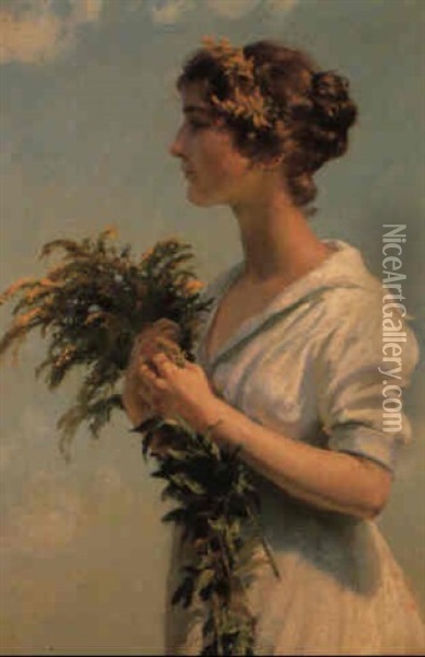 A Girl With Goldenrod Oil Painting - Charles Courtney Curran