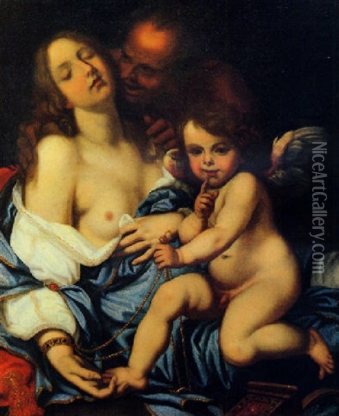 Venere Addormentata Con Cupido Che La Incatena E Pan Oil Painting - Giovanni Bilivert