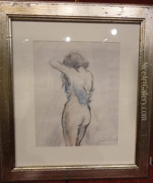 Nudo Femminile Con Vestito Blu Oil Painting - Angelo Dall'Oca Bianca