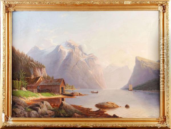 Fjordlandskap Oil Painting - Carl Johan Granberg