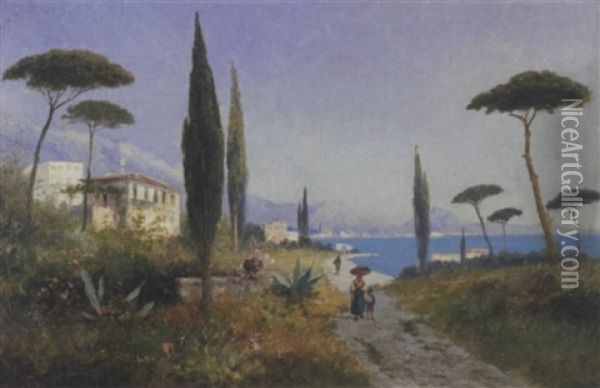 Veduta Del Lago Di Garda Oil Painting - Georg Fischhof