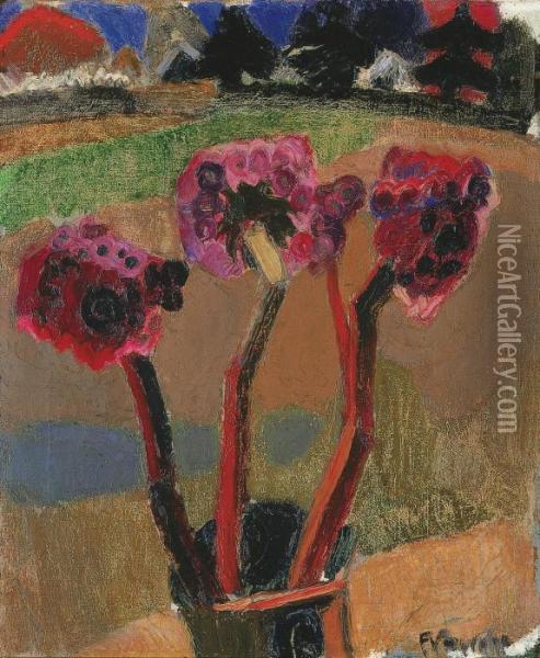 Vase With Flowers (1919) Oil Painting - Frits Van Den Berghe